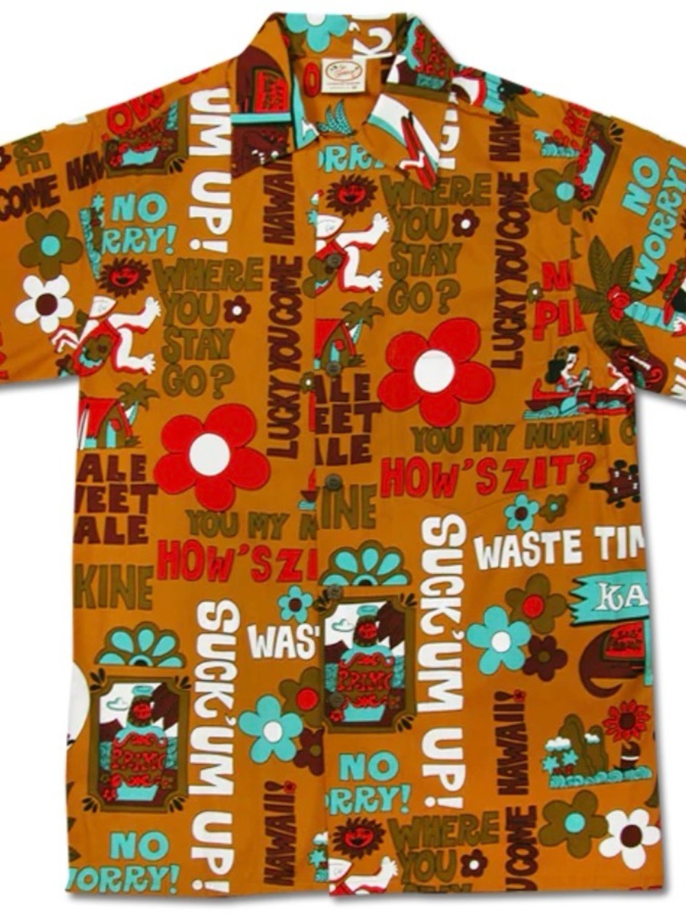 Go Barefoot ‘Waste Time’ Aloha Shirt in Orange or Brown